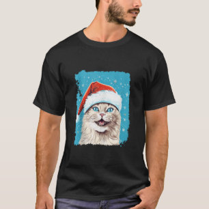 T-shirt Pop Art Blanc Chat Noël Light Bleu Débardeur
