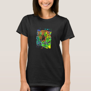 T-shirt Pop Art Blue Orange Green Yellow Tiger