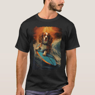 T-shirt Pop Art Chien Cavalier King Charles Spaniel Surf