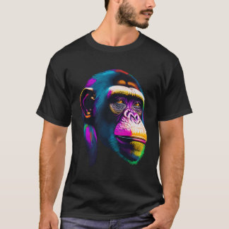 T-shirt Pop Art Chimpanzé Chimp Animal Singe Visage Ape Mo
