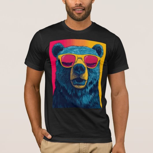 T-SHIRT POP ART COOL OURS BRUN (Devant)