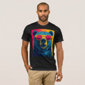 T-SHIRT POP ART COOL OURS BRUN (Devant entier)