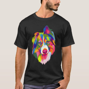 T-shirt Pop coloré Australian Shepherd Portrait Aussie 1