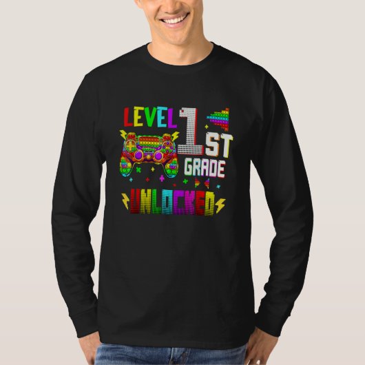 T-shirt Pop It Level 1st Grade Unlocked Video Games Back T (Devant)