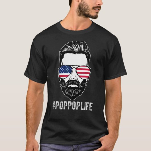 T-shirt Pop Pop Life Lunettes de soleil American Flag Fête (Devant)