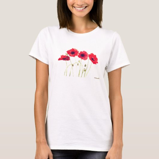 T-shirt Poppies Aquarelle Floral Plutôt Rouge Pavot (Devant)