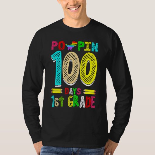 T-shirt Poppin 100 Days 1st Grade Dinosaur Primary School  (Devant)