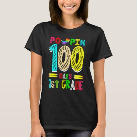 T-shirt Poppin 100 Days 1st Grade Dinosaur Primary School  (Devant)