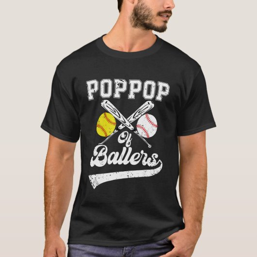 T-shirt PopPop Of Ballers Softball Baseball Player Father  (Devant)