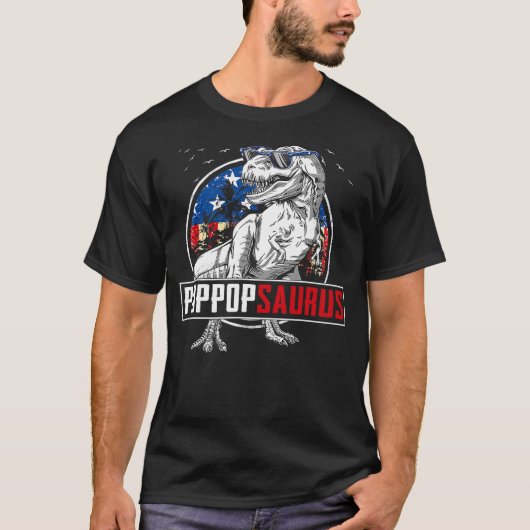 T-shirt Poppopsaurus Dinosaur T Rex American Flag Family M (Devant)
