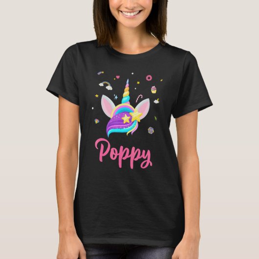 T-shirt Poppy Of The Birthday Girl Unicorn Thème Magic Uni (Devant)