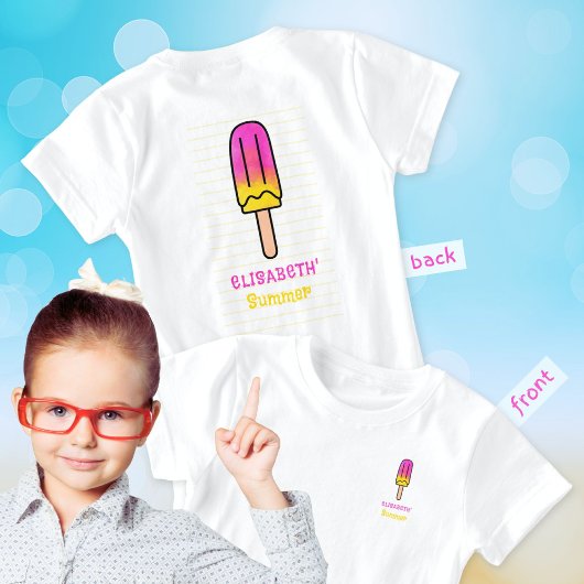 T-Shirt Popsicle Summer Fun Rose Jaune Fille