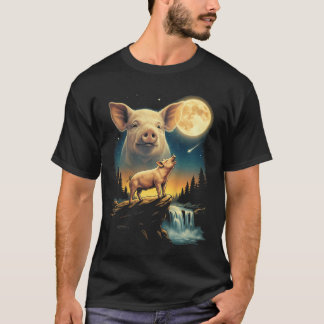 T-shirt porc qui hurle à la lune mème drôle 9039S