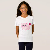 T-Shirt Porc rose mignon sur le noir (Devant entier)