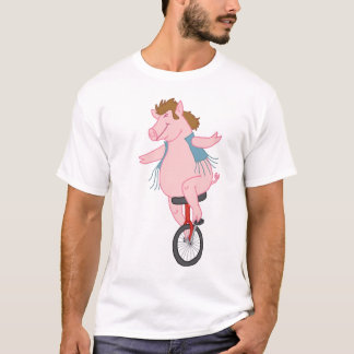 T-shirt porc sur un monocycle