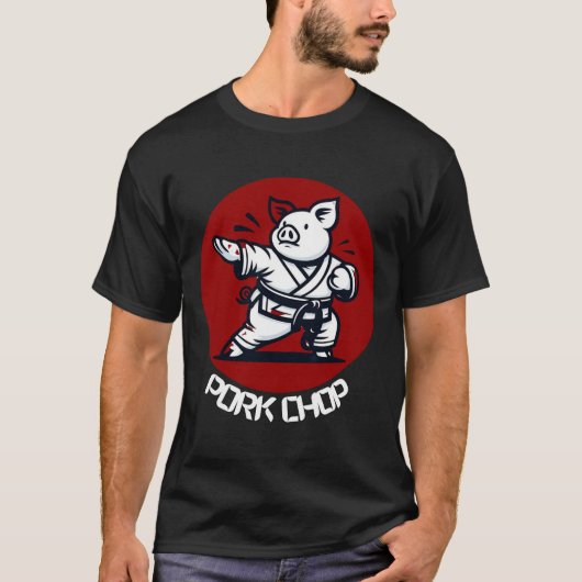 T-shirt Pork Chop Karate Pig Funny Pun Martial Arts (Devant)