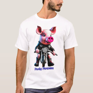 T-shirt Porky Personas drôles Pig personnages. Biker
