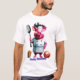 T-shirt Porky Personas drôles Pig personnages. Chef