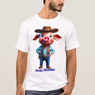 T-shirt Porky Personas drôles Pig personnages. Cowboy