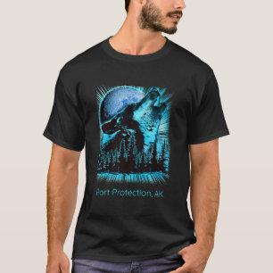 T-shirt Port Protection Alaska Lune Loup Hurlant Forêt Na