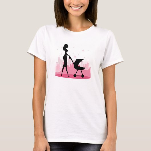 T-shirt Porte-bébé à la mode pour maman poussant (Devant)