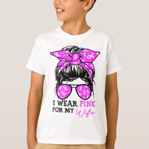 T-shirt Porter le rose pour ma femme Messy Bun Cancer du s