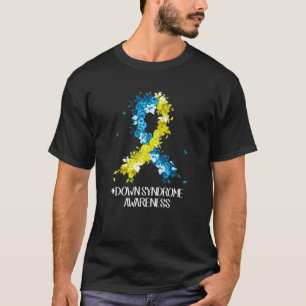 T-shirt Porter Le Ruban De Fleur Bleu Et Jaune Syndrome A