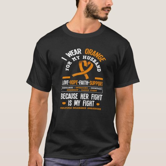 T-shirt Porter Orange Pour Mon Mari Ms Multiple Scelrosis (Devant)