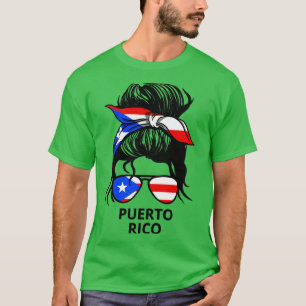 T-shirt Porto Rico Drapeau Portoricain Femme Avec Messy Bu