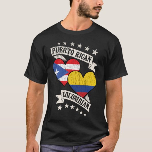 T-shirt Portoricain Colombien Drapeaux Cardiaques (Devant)