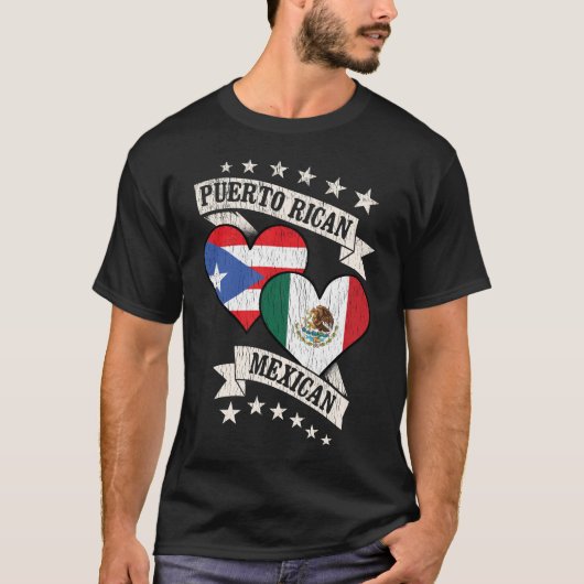 T-shirt Portoricain mexicain drapeaux de coeur (Devant)