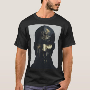 T-shirt Portrait Abstrait Minimaliste Noir et Or