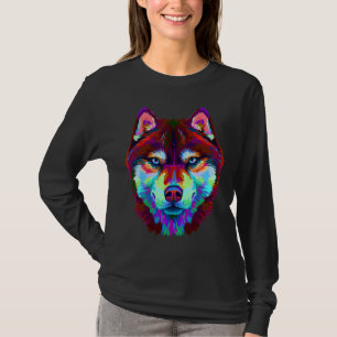 T-shirt Portrait Abstrait Multi Coloré De Husky Sibérien