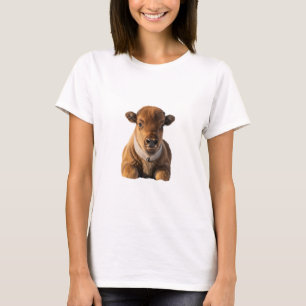 T-shirt Portrait adorable de bébé bison sur fond noir
