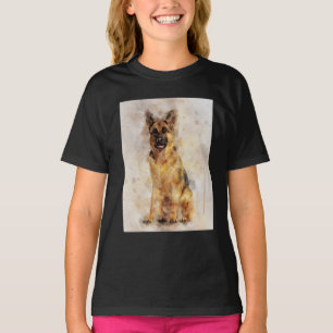 T-shirt Portrait aquarelle de Berger Allemand 03