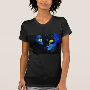 T-shirt Portrait Artistique Chat Noir Avec Frappe Jaune E