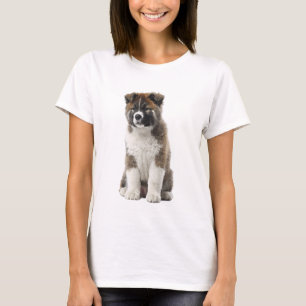 T-shirt Portrait Artistique d'un Jeune Akita Fluffy au Fém