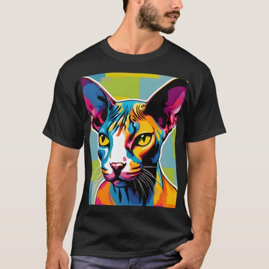 T-shirt Portrait Chat Sphynx Pop Art (Devant)