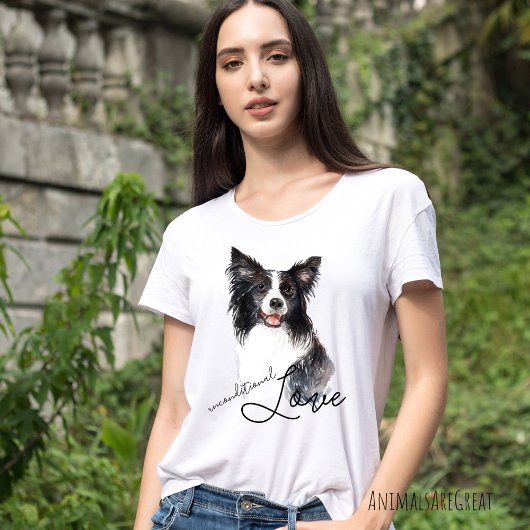 T-shirt Portrait Collie Bordure Amour Inconditionnel
