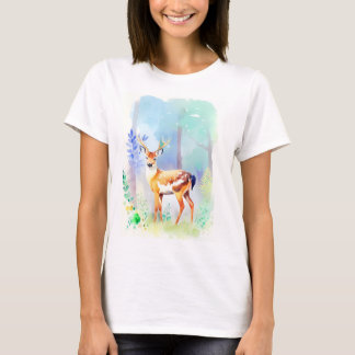 T-shirt Portrait d'aquarelle de cerf 5