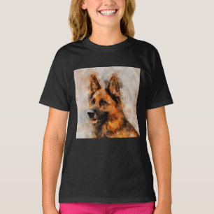 T-shirt Portrait d'aquarelle de chien berger allemand 04