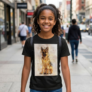 T-shirt Portrait d'art aquarelle de chien berger allemand