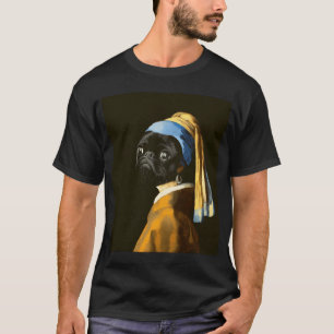 T-shirt Portrait de Carlin noir Girl with a pearl earring