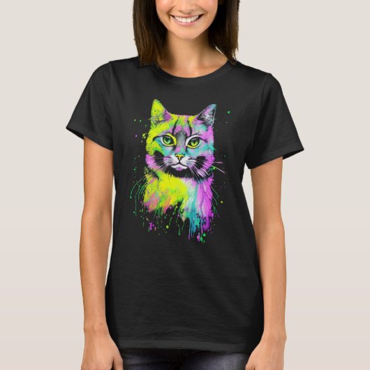 T-shirt Portrait de chat coloré (Devant)