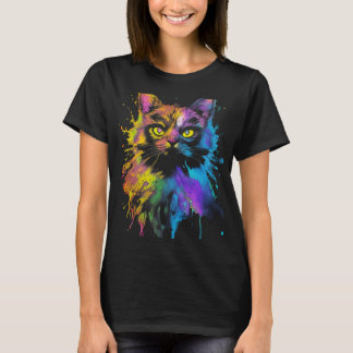 T-shirt Portrait de chat coloré 1