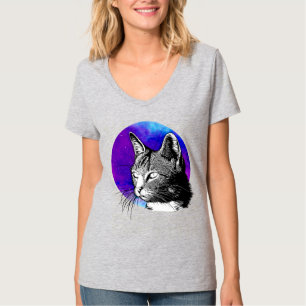 T-shirt Portrait de chat Nebula Space Purple