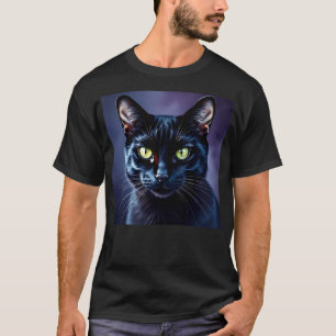T-shirt Portrait de chat noir avec yeux verts