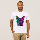 T-shirt Portrait de chat synthwave à tonalité néon divisée (Devant entier)