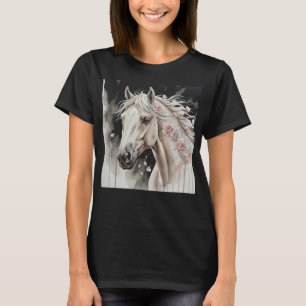 T-shirt Portrait de cheval à l'aquarelle artistique avec d