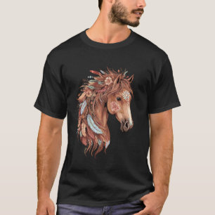 T-shirt Portrait de cheval indien CowGirl occidental à che